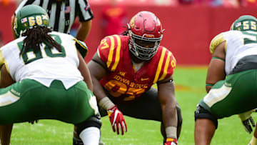 Oct. 1, 2016: Iowa State Cyclones offensive lineman Shawn Curtis (79) during a NCAA football game between the Baylor Bears and the Iowa Cyclones at Jack Trice Stadium, Ames, IA. (Photo by Merle Laswell/Icon Sportswire via Getty Images)