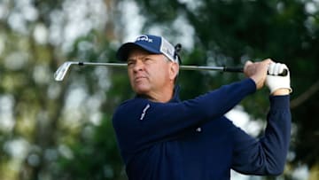 PALM HARBOR, FL - MARCH 08: Davis Love III plays his shot from the third tee during the first round of the Valspar Championship at Innisbrook Resort Copperhead Course on March 8, 2018 in Palm Harbor, Florida. (Photo by Michael Reaves/Getty Images)