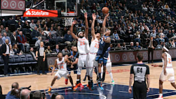 MINNEAPOLIS, MN - MARCH 10: Jeff Teague #0 of the Minnesota Timberwolves goes to the basket against the New York Knicks on March 10, 2019 at Target Center in Minneapolis, Minnesota. NOTE TO USER: User expressly acknowledges and agrees that, by downloading and/or using this photograph, user is consenting to the terms and conditions of the Getty Images License Agreement. Mandatory Copyright Notice: Copyright 2019 NBAE (Photo by David Sherman/NBAE via Getty Images)