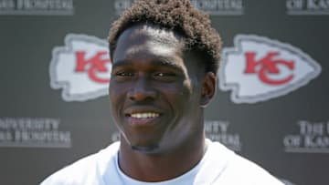 KANSAS CITY, MO - MAY 07: Linebacker Ukeme Eligwe (45) in in an interview during the Chiefs Rookie Camp on May 7, 2017 at One Arrowhead Drive in Kansas City, MO. (Photo by Scott Winters/Icon Sportswire via Getty Images)