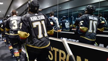 LAS VEGAS, NV - MARCH 14: William Karlsson #71 of the Vegas Golden Knights walks down the tunnel prior to the game against the New Jersey Devils at T-Mobile Arena on March 14, 2018 in Las Vegas, Nevada. (Photo by Jeff Bottari/NHLI via Getty Images)
