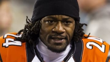 Dec 13, 2012; Philadelphia, PA, USA; Cincinnati Bengals cornerback Adam Jones (24) along the sidelines prior to playing the Philadelphia Eagles at Lincoln Financial Field. The Bengals defeated the Eagles 34-13. Mandatory Credit: Howard Smith-USA TODAY Sports