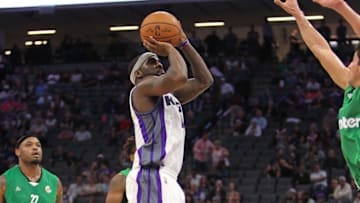 Oct 10, 2016; Sacramento, CA, USA; Sacramento Kings guard Ty Lawson (10) shoots the ball over Maccabi Haifa B.C. guard John DiBartolomeo (12) during the third quarter at Golden 1 Center. The Kings won 136-96. Mandatory Credit: Sergio Estrada-USA TODAY Sports