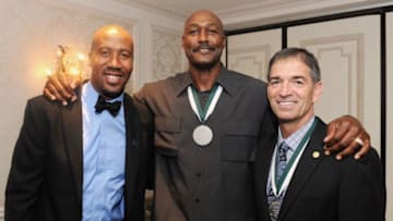 NEW YORK, NY - OCTOBER 06: (L-R) Bruce Bowen, Karl Malone and John Stockton attend the 30th Annual Great Sports Legends Dinner to benefit The Buoniconti Fund to Cure Paralysis at The Waldorf Astoria on October 6, 2015 in New York City. (Photo by Craig Barritt/Getty Images for The Buoniconti Fund To Cure Paralysis)