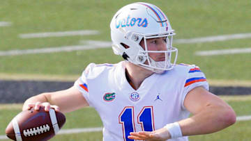 NASHVILLE, TENNESSEE - NOVEMBER 21: Quarterback Kyle Trask #11 of the Florida Gators plays against the Vanderbilt Commodores at Vanderbilt Stadium on November 21, 2020 in Nashville, Tennessee. (Photo by Frederick Breedon/Getty Images)