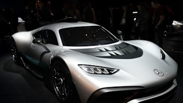 LAS VEGAS, NV - JANUARY 09: The Mercedes AMG Project One is displayed during CES 2018 at the Las Vegas Convention Center on January 10, 2018 in Las Vegas, Nevada. CES, the world's largest annual consumer technology trade show, runs through January 12 and features about 3,900 exhibitors showing off their latest products and services to more than 170,000 attendees. (Photo by Alex Wong/Getty Images)