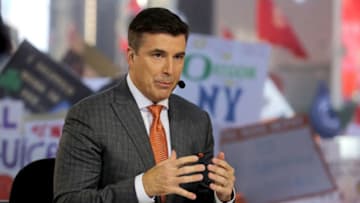 NEW YORK, NY - SEPTEMBER 23: ESPN College GameDay analyst Rece Davis discusses game day at Times Square on September 23, 2017 in New York City. (Photo by Abbie Parr/Getty Images)