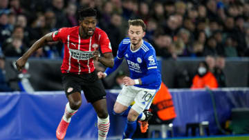 Ibrahim Sangare of PSV Eindhoven, James Maddison of Leicester City (Photo by Patrick Goosen/BSR Agency/Getty Images)