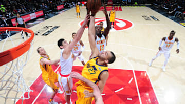 ATLANTA, GA - JANUARY 22: Rudy Gobert #27 of the Utah Jazz handles the ball against the Atlanta Hawks on January 22, 2018 at Philips Arena in Atlanta, Georgia. Copyright 2018 NBAE (Photo by Scott Cunningham/NBAE via Getty Images)