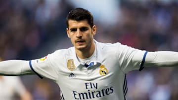 LA CORUNA, SPAIN - APRIL 26: Alvaro Morata of Real Madrid celebrates after scoring goal during the La Liga match between RC Deportivo La Coruna and Real Madrid at Riazor Stadium on April 26, 2017 in La Coruna, Spain. (Photo by Juan Manuel Serrano Arce/Getty Images)