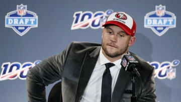 NASHVILLE, TN - APRIL 25: Nick Bosa of Ohio State speaks to the media after being selected with the second pick in the first round of the NFL Draft by the San Francisco 49ers on April 25, 2019 in Nashville, Tennessee. (Photo by Joe Robbins/Getty Images)