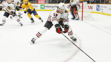NASHVILLE, TENNESSEE - NOVEMBER 16: Dylan Strome #17 of the Chicago Blackhawks plays against the Nashville Predators at Bridgestone Arena on November 16, 2019 in Nashville, Tennessee. (Photo by Frederick Breedon/Getty Images)