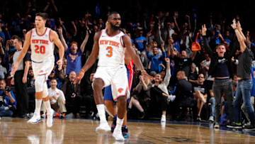 NEW YORK, NY - OCTOBER 21: Tim Hardaway Jr. #3 of the New York Knicks reacts during the game against the Detroit Pistons at Madison Square Garden in New York City, New York on October 21, 2017. Copyright 2017 NBAE (Photo by Nathaniel S. Butler/NBAE via Getty Images)