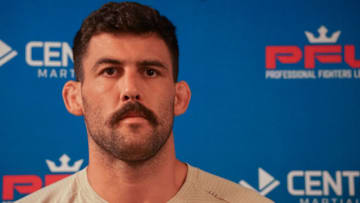 NEW YORK, NY – AUG 02: Professional Fighter’s League’s Rob Wilkinson is interviewed by the media ahead of his PFL bout at the New Yorker Hotel in New York City, NY on Tuesday, August 2, 2022. (Photo by Amy Kaplan/Icon Sportswire)