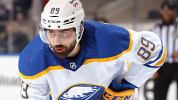 ELMONT, NEW YORK - DECEMBER 30: Alex Tuch #89 of the Buffalo Sabres skates against the New York Islanders at the UBS Arena on December 30, 2021 in Elmont, New York. (Photo by Bruce Bennett/Getty Images)