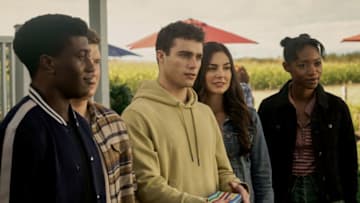 Superman & Lois -- “Closer” -- Image Number: SML301b_0224r3 -- Pictured (L - R): Austin Anozie as Malcolm, Michael Bishop as Jonathan Kent, Samantha Di Francesco as Candice, and Kelsey Mawema as Denise -- Photo: Shane Harvey/The CW -- © 2023 The CW Network, LLC. All Rights Reserved.
