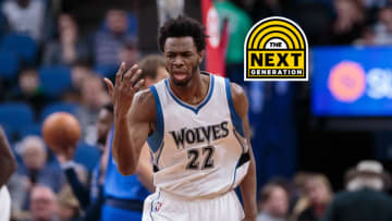 Feb 24, 2017; Minneapolis, MN, USA; Minnesota Timberwolves guard Andrew Wiggins (22) in the first quarter against the Dallas Mavericks at Target Center. Mandatory Credit: Brad Rempel-USA TODAY Sports