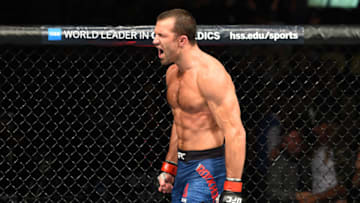 PITTSBURGH, PA - SEPTEMBER 16: Luke Rockhold celebrates after defeating David Branch in their middleweight bout during the UFC Fight Night event inside the PPG Paints Arena on September 16, 2017 in Pittsburgh, Pennsylvania. (Photo by Josh Hedges/Zuffa LLC/Zuffa LLC via Getty Images)