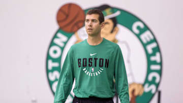 WALTHAM, MA - SEPTEMBER 29: Brad Stevens of the Boston Celtics looks on during open practice on September 29, 2017 at the Boston Celtics practice facility in Waltham, Massachusetts. NOTE TO USER: User expressly acknowledges and agrees that, by downloading and or using this photograph, User is consenting to the terms and conditions of the Getty Images License Agreement. Mandatory Copyright Notice: Copyright 2017 NBAE (Photo by Michael J. LeBrecht II/NBAE via Getty Images)