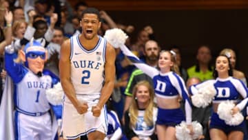 DURHAM, NORTH CAROLINA - FEBRUARY 22: Cassius Stanley #2 of the Duke Blue Devils reacts during the first half of their game against the Virginia Tech Hokies at Cameron Indoor Stadium on February 22, 2020 in Durham, North Carolina. (Photo by Grant Halverson/Getty Images)