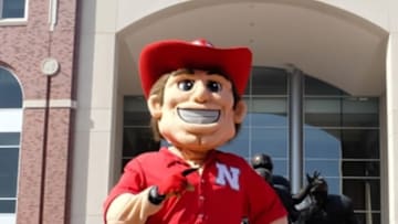 Oct 10, 2015; Lincoln, NE, USA; Herbie Husker entertains the Nebraska Cornhuskers fans waiting for the team to arrive before the game against the Wisconsin Badgers at Memorial Stadium. Mandatory Credit: Steven Branscombe-USA TODAY Sports