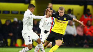 DORTMUND, GERMANY - FEBRUARY 18: Erling Braut Haaland of Borussia Dortmund in action during the UEFA Champions League round of 16 first leg match between Borussia Dortmund and Paris Saint-Germain at Signal Iduna Park on February 18, 2020 in Dortmund, Germany. (Photo by Chris Brunskill/Fantasista/Getty Images)