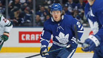 Kasperi Kapanen #24 of the Toronto Maple Leafs skates against the Minnesota Wild during the Next Generation NHL game at Scotiabank Arena. (Photo by Claus Andersen/Getty Images)
