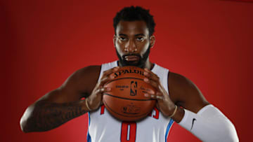 DETROIT, MI - SEPTEMBER 24: Andre Drummond #0 of the Detroit Pistons poses for a portrait during Media Day at Little Caesars Arena on September 24, 2018 in Detroit, Michigan. NOTE TO USER: User expressly acknowledges and agrees that, by downloading and or using this photograph, User is consenting to the terms and conditions of the Getty Images License Agreement. (Photo by Gregory Shamus/Getty Images)