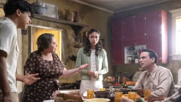 (L-R): Johnathan Nieves as Mateo Vega, Adriana Barraza as Maria Vega, Jessica Garza as Josefina Vega and Daniel Zovatto as Tiago Vega in PENNY DREADFUL: CITY OF ANGELS, "Josefina and the Holy Spirit." Photo Credit: Warrick Page/SHOWTIME.