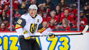 Vegas Golden Knights defenseman Nate Schmidt (88) skates against the Calgary Flames. Mandatory Credit: Sergei Belski-USA TODAY Sports