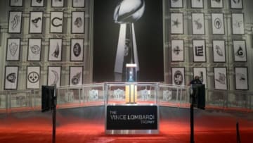 Jan 30, 2013; New Orleans, LA, USA; General view of the Vince Lombardi trophy at the Super Bowl XLVII Experience at the Ernest N. Morial Convention Center. Mandatory Credit: Kirby Lee-USA TODAY Sports