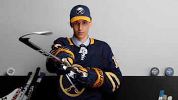 VANCOUVER, BRITISH COLUMBIA - JUNE 21: Dylan Cozens poses for a portrait after being selected seventh overall by the Buffalo Sabres during the first round of the 2019 NHL Draft at Rogers Arena on June 21, 2019 in Vancouver, Canada. (Photo by Kevin Light/Getty Images)