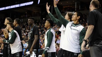 March 18, 2016; Spokane , WA, USA; Hawaii Rainbow Warriors bench reacts against California Golden Bears during the second half of the first round of the 2016 NCAA Tournament at Spokane Veterans Memorial Arena. Mandatory Credit: James Snook-USA TODAY Sports