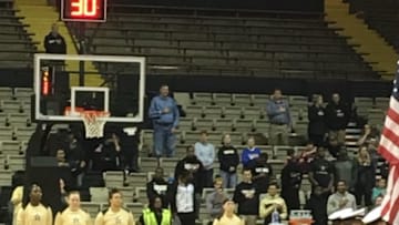 Several members of the Vanderbilt women's basketball team take a knee during the playing of the national anthem prior to their exhibition.