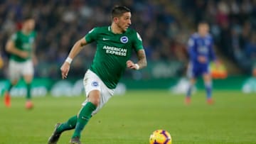 LEICESTER, ENGLAND - FEBRUARY 26: Anthony Knockaert of Brighton runs with the ball during the Premier League match between Leicester City and Brighton & Hove Albion at The King Power Stadium on February 26, 2019 in Leicester, United Kingdom. (Photo by Malcolm Couzens/Getty Images)