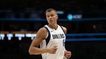 DALLAS, TEXAS - OCTOBER 14: Kristaps Porzingis #6 of the Dallas Mavericks during a preseason game at American Airlines Center on October 14, 2019 in Dallas, Texas. (Photo by Ronald Martinez/Getty Images)