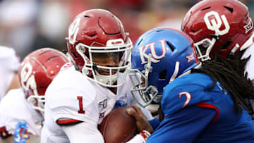 Jalen Hurts, Oklahoma Sooners, Kansas Jayhawks. (Photo by Jamie Squire/Getty Images)