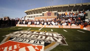 Nov 30, 2013; Auburn, AL, USA; Auburn Tigers cheerleaders at ESPN College Gameday prior to the game against the Alabama Crimson Tide at Jordan Hare Stadium. Mandatory Credit: Shanna Lockwood-USA TODAY Sports