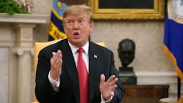 WASHINGTON, DC - APRIL 02: U.S. President Donald Trump talks to reporters while welcoming NATO Secretary General Jens Stoltenberg to the White House April 02, 2019 in Washington, DC. On the 70th anniversary of NATO, Trump and Stoltenberg held a bilateral meeting to discuss the trans-Atlantic alliance's successes and its 'evolving challenges,' according to the White House. (Photo by Chip Somodevilla/Getty Images)