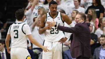 EAST LANSING, MICHIGAN - JANUARY 29: Head coach Tom Izzo of the Michigan State Spartans looks on while playing the Northwestern Wildcats at the Breslin Center on January 29, 2020 in East Lansing, Michigan. Michigan State won the game 79-50. (Photo by Gregory Shamus/Getty Images)