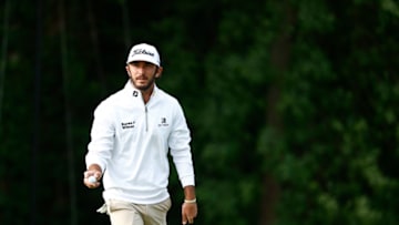 CHARLOTTE, NORTH CAROLINA - MAY 06: Max Homa of the United States waves on the 12th green during the first round of the 2021 Wells Fargo Championship at Quail Hollow Club on May 06, 2021 in Charlotte, North Carolina. (Photo by Maddie Meyer/Getty Images)