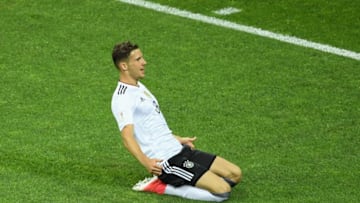 SOCHI, RUSSIA - JUNE 29: Leon Goretzka of Germany celebrates scoring the opening goal during the FIFA Confederations Cup Russia 2017 Semi-Final between Germany and Mexico at Fisht Olympic Stadium on June 29, 2017 in Sochi, Russia. (Photo by Matthias Hangst/Getty Images)