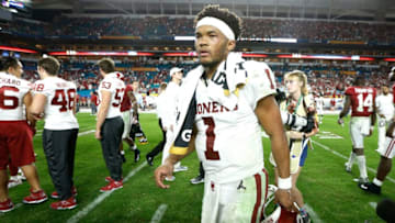 MIAMI, FL - DECEMBER 29: Kyler Murray #1 of the Oklahoma Sooners reacts after losing to the Alabama Crimson Tide in the College Football Playoff Semifinal at the Capital One Orange Bowl at Hard Rock Stadium on December 29, 2018 in Miami, Florida. (Photo by Michael Reaves/Getty Images)