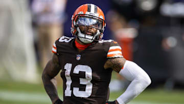 BALTIMORE, MD - SEPTEMBER 13: Odell Beckham Jr. #13 of the Cleveland Browns looks on against the Baltimore Ravens during the second half at M&T Bank Stadium on September 13, 2020 in Baltimore, Maryland. (Photo by Scott Taetsch/Getty Images)