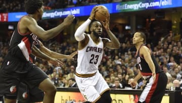 Nov 23, 2016; Cleveland, OH, USA; Cleveland Cavaliers forward LeBron James (23) drives against the Portland Trail Blazers in the fourth quarter at Quicken Loans Arena. Mandatory Credit: David Richard-USA TODAY Sports