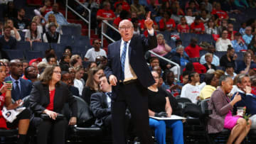 WASHINGTON, DC -  MAY 14: Mike Thibault of the Washington Mystics during the game against the San Antonio Stars on May 14, 2017 at Verizon Center in Washington, DC. NOTE TO USER: User expressly acknowledges and agrees that, by downloading and or using this Photograph, user is consenting to the terms and conditions of the Getty Images License Agreement. Mandatory Copyright Notice: Copyright 2017 NBAE (Photo by Ned Dishman/NBAE via Getty Images)