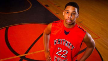 Apr. 3, 2013; Chicago, IL, USA; Varsity basketball team member Jahlil Okafor poses at Whitney M. Young Magnet High School in Chicago. Okafor, a 6 foot 10 inch junior who plays the center position, is poised to become one of the top basketball recruits for college teams in the country. Mandatory Credit: Guy Rhodes-USA TODAY Sports