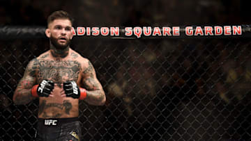 NEW YORK, NY - NOVEMBER 04: Cody Garbrandt prepares for the second round to begin while facing TJ Dillashaw in their UFC bantamweight championship bout during the UFC 217 event inside Madison Square Garden on November 4, 2017 in New York City. (Photo by Brandon Magnus/Zuffa LLC/Zuffa LLC via Getty Images)
