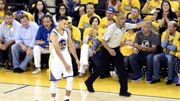 Jun 19, 2016; Oakland, CA, USA; Golden State Warriors guard Stephen Curry (30) reacts after a play during the fourth quarter against the Cleveland Cavaliers in game seven of the NBA Finals at Oracle Arena. Mandatory Credit: Bob Donnan-USA TODAY Sports