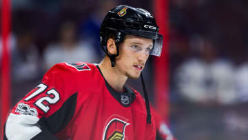 OTTAWA, ON - SEPTEMBER 18: Ottawa Senators defenseman Thomas Chabot (72) skates around during warm-up before National Hockey League preseason action between the Toronto Maple Leafs and Ottawa Senators on September 18, 2017, at Canadian Tire Centre in Ottawa, ON, Canada. (Photo by Richard A. Whittaker/Icon Sportswire via Getty Images)